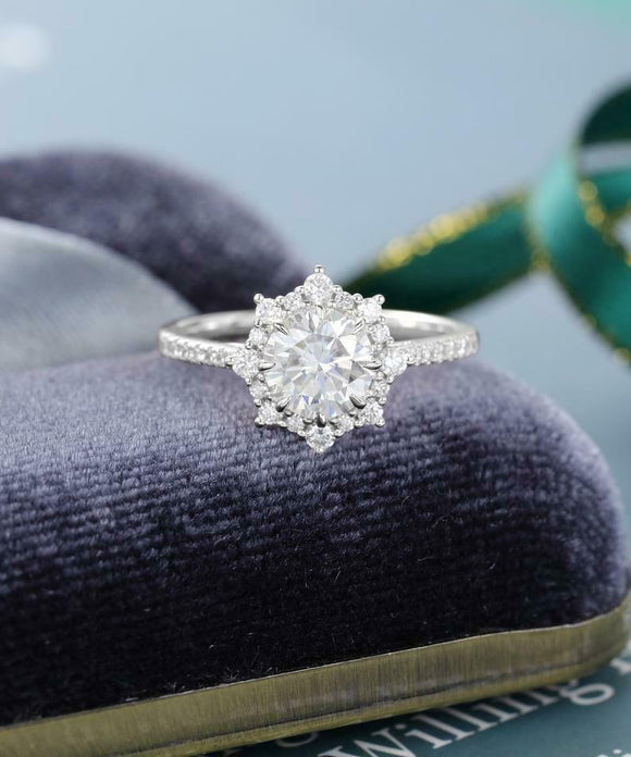 Vintage Halo Engagement Ring 2.1ct Round Cut VVS1D Diamond 14k White Gold Finish