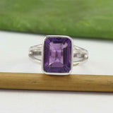 2.2ct Engagement Ring Emerald Cut Purple Amethyst Split Shank 14k WhiteGold Over