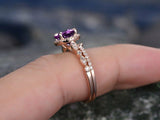 2Ct Round Cut Purple Amethyst Bridal Set Halo Engagement Ring 14K Rose Gold Over