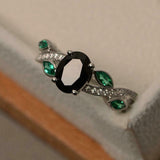 1.6ct Engagement Ring Oval Cut Black Diamond Leaf Accents 14k White Gold Finish