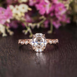 Solitaire with Accents Engagement Ring 1.5ct Oval Cut Diamond 14k Rose Gold Over