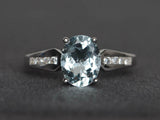 2.3ct Engagement Ring Oval Cut Blue Aquamarine Diamond Accent 14k WhiteGold Over