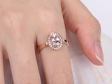 2.3ct Oval Cut Peach Morganite Engagement Ring Halo Solitaire 14k Rose Gold Over