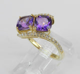 3ct Cushion Cut Purple Amethyst Two Stone Engagement Ring 14k Yellow Gold Finish
