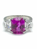 2.5ct Cushion Cut Pink Sapphire Engagement Ring Trilogy 14k White Gold Finish