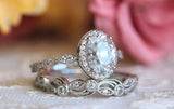 1ct Oval Cut Diamond Vintage Bridal Set Engagement Ring 14k White Gold Finish