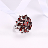 1.9ct Oval Cut Red Garnet Engagement Ring 14k White Gold Finish Floral Solitaire