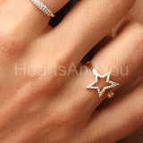 0.5ct Round Cut Moissanite Star Design Engagement Ring 14k Yellow Gold Plated