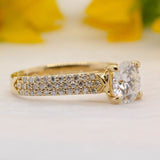2.2ct Round Cut Moissanite Cluster Accent Engagement Ring 14k Yellow Gold Plated