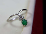0.55ct Engagement Ring Round Cut Green Emerald Crown Petite 14k WhiteGold Finish