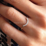 0.3ct Round Cut Moissanite Half Moon Curved Wedding Band 14k White Gold Plated