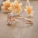 1.5ct Emerald Cut Simulated Morganite Halo Engagement Ring 14k Rose Gold Plated