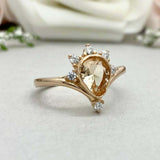 1ct Engagement Ring Pear Cut Morganite Curved Chevron Crown 14k Yellow Gold Over