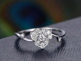 1.2ct Round Cut VVS1D Diamond Engagement Ring Unique Floral 14k WhiteGold Finish