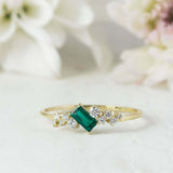 0.5ct Baguette Cut Green Emerald Minimalist Cluster Ring 14k Yellow Gold Finish