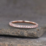 1ct Wedding Band Round Cut Peach Morganite Half Eternity 14k Rose Gold Finish