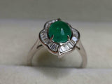 2ct Engagement Ring Oval Cut Green Emerald Halo Solitaire 14k White Gold Finish