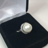 2.1ct Round Cut Diamond Halo Solitaire Pearl Engagement Ring 14k White Gold Over
