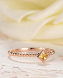0.3ct Princess Cut Yellow Sapphire Beaded Ball Solitaire Ring 14k Rose Gold Over