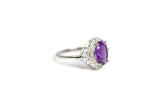 2.2ct Oval Cut Purple Amethyst Diamond Petite Halo Ring 14k White Gold Finish