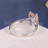 2ct Emerald Cut Simulated Peach Morganite Solitaire Ring 14k White Gold Plated