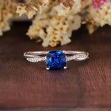 1ct Cushion Blue Sapphire Infinity Twist Band Engagement Ring 14k WhiteGold Over