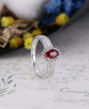 2.2ct Oval Cut Pink Ruby Engagement Ring Halo Two Row Accent 14k White Gold Over