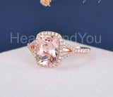 3ct Radiant Cut Simulated Morganite Halo Engagement Ring 14k Rose Gold Plated