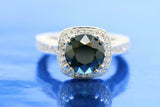 2.4ct Round Cut Black Diamond Engagement Ring Halo Milgrain 14k WhiteGold Finish