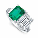 4Ct Green Emerald Diamond Two Stone Cocktail Engagement Ring 14K White Gold Over