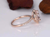 2ct Round Cut Peach Morganite Engagement Ring Halo 14k RoseGold Over with Accent
