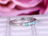 2Ct Round Cut Alternate Diamond Turquoise Half Eternity Band 14K White Gold Over
