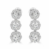 3ct Round Cut VVS1 Diamond Three Stone Drop Earrings Women 14k White Gold Finish