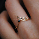0.2ct Round Cut Moissanite Chevron Leaf Vine Stacking Ring 14K YellowGold Plated