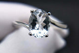 2.3ct Engagement Ring Oval Cut Blue Aquamarine Solitaire 14k White Gold Finish