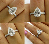 4.5ct Pear Diamond Hidden Halo Solitaire Ring 14K White Gold Over Round Accent