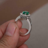 2.3ct Oval Cut Green Emerald Diamond Halo Split Shank Ring 14k White Gold Finish