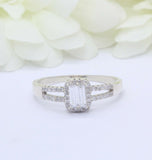 1.7ct Baguette Cut Diamond Engagement Ring Split Shank Halo 14k WhiteGold Finish