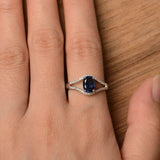 2.2ct Engagement Ring Oval Cut Blue Sapphire Split Shank 14k White Gold Finish