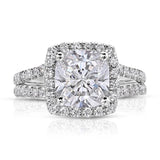 2.4ct Cushion Cut Simulated Diamond Halo Split Shank Ring 14k White Gold Plated