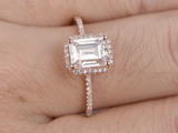 1.3ct Emerald Cut Diamond Halo Solitaire with Accents Ring 14k Rose Gold Finish