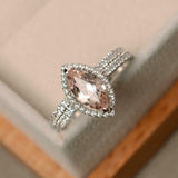 2ct Engagement Ring Marquise Cut Peach Morganite Bridal Set 14k WhiteGold Finish