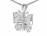 0.35ct Round Cut VVS1D Diamond Pendant Mini Butterfly 14k White Gold Finish
