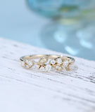 0.55ct Round Cut Moissanite Cluster Women Wedding Band 14k Yellow Gold Plated
