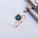 1.5ct Cushion Cut London Blue Topaz Engagement Ring Halo 14k Rose Gold Finish