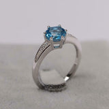 2.1ct Round Cut Blue Topaz Solitaire with Accent Ring 14k White Gold Finish