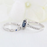 2ct Oval Cut Blue Sapphire Bezel Bridal Set Engagement Ring 14k WhiteGold Finish