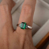 2ct Green Emerald Cut Baguette Accent Trilogy Engagement Ring 14k WhiteGold Over