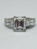 5Ct Emerald Cut Diamond Iced Elegant Eternity Solitaire Ring 14K White Gold Over