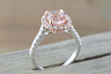 2.2ct Oval Cut Morganite Halo Solitaire with Accents Ring 14k Rose Gold Finish